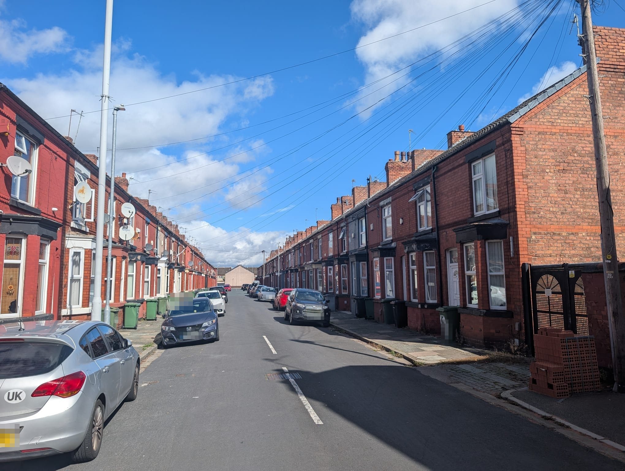 Red brick terraced street in Birkenhead, Wirral
